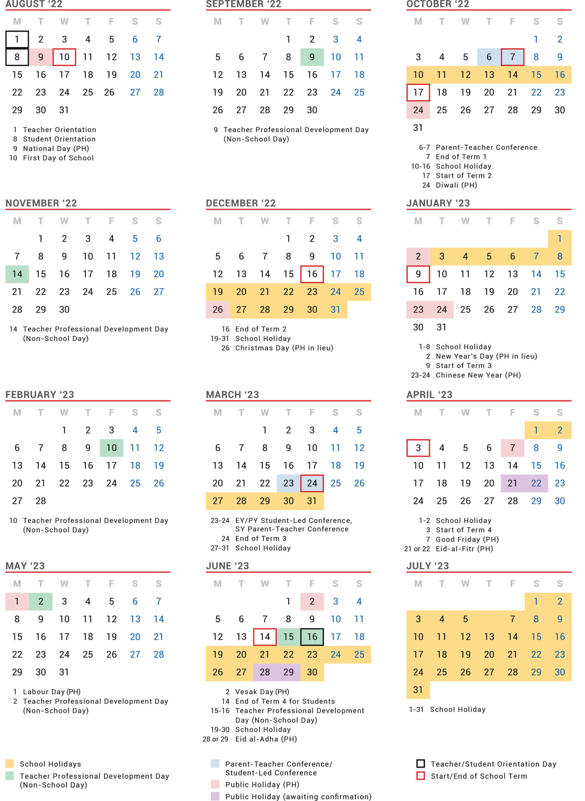 Academic Calendar XCL World Academy (Singapore)
